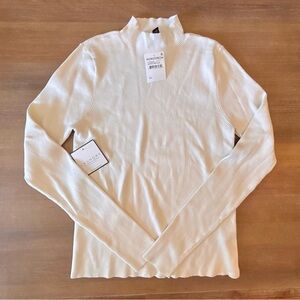 Laundry by Shelli Segal Ribbed Knit Mock Neck Sweater in Marshmallow, Sz L, NwT